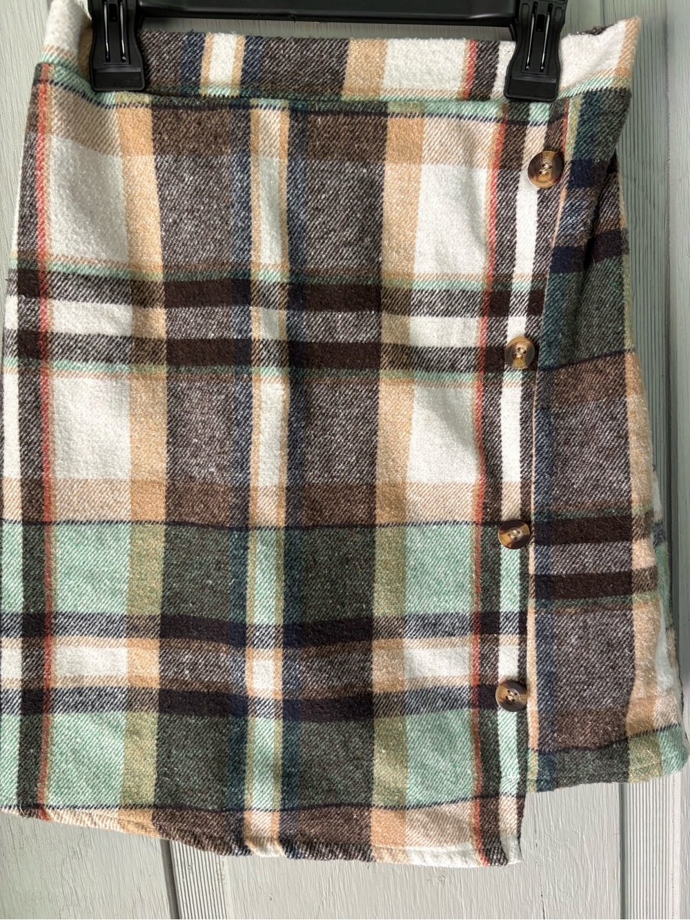 Plaid Mini Skirt in Mint Green, Brown & Cream